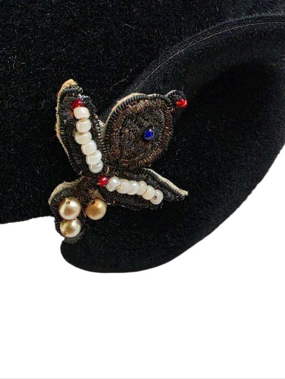 Vintage Dawson New York Black Felt Sculptural Hat Beaded Insect Embellishment - Picture 11 of 13